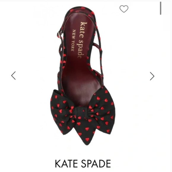 kate spade Sheela Slingback Pumps heels shoes black red heart bow size 6 nwot - Picture 7 of 13